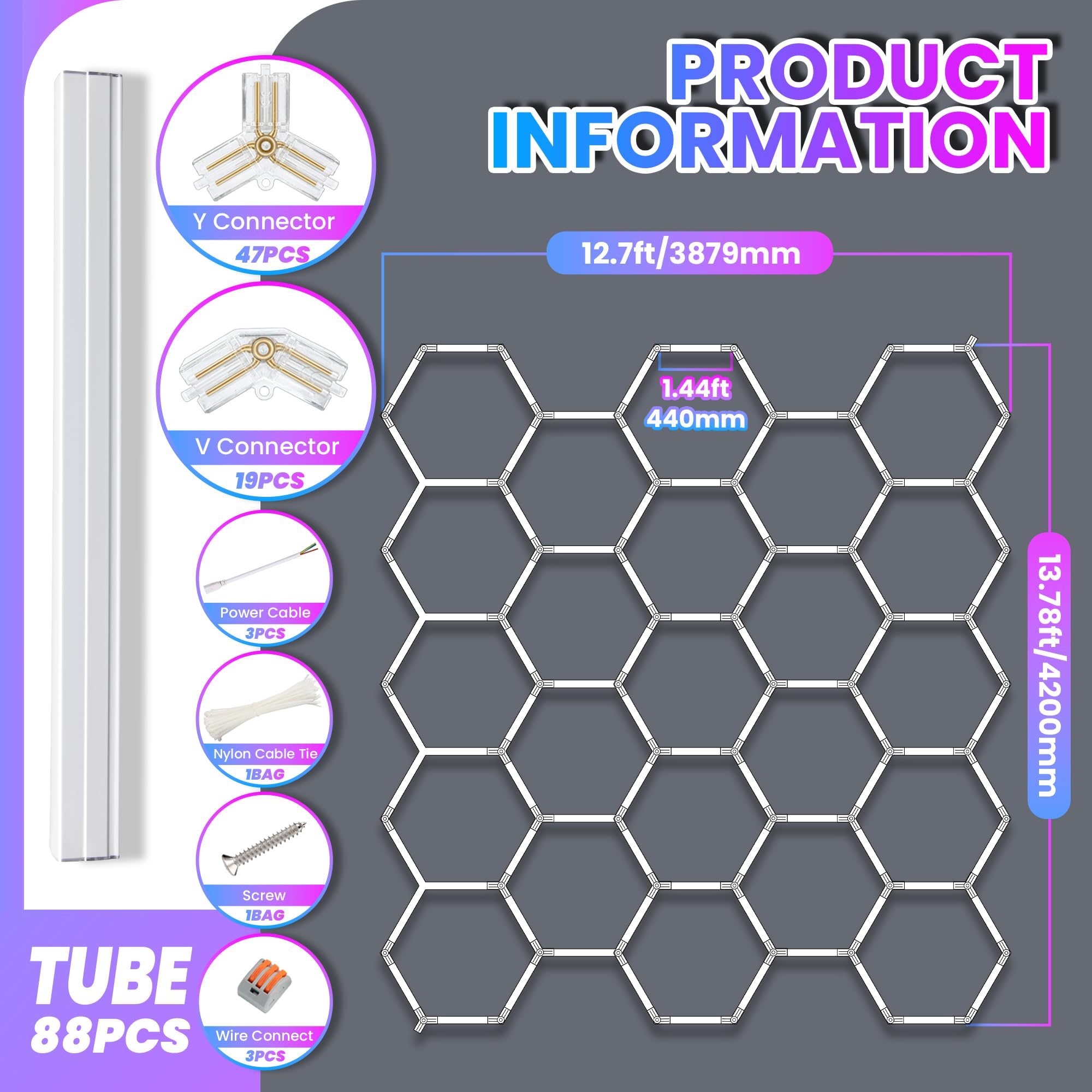 GOSLARLIT Customsize Hexagon Led Garage Lights for Workshop Gym